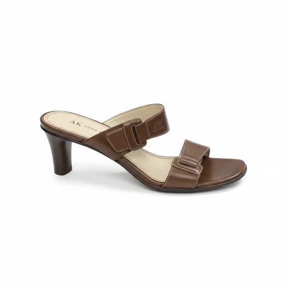 Anne Klein Shoes - Vintage: Anne Klein 𖧷 Chunky Wood Heel Mules Sandals 𖧷 Brown Leather 𖧷 7.5M